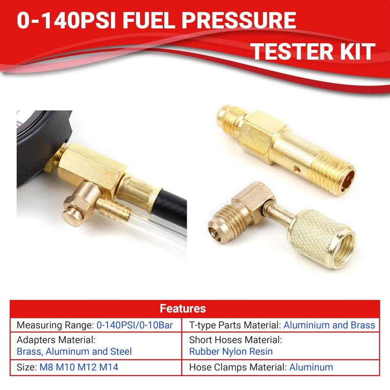 CENFORGE 0-140PSI Fuel Pressure Tester Kit, Fuel Pressure Gauge Kit, TU-114 Fuel Injection Pressure Tester, for Automotive and Marine Fuel Injection Pressure Test (Master Version) - Image 3